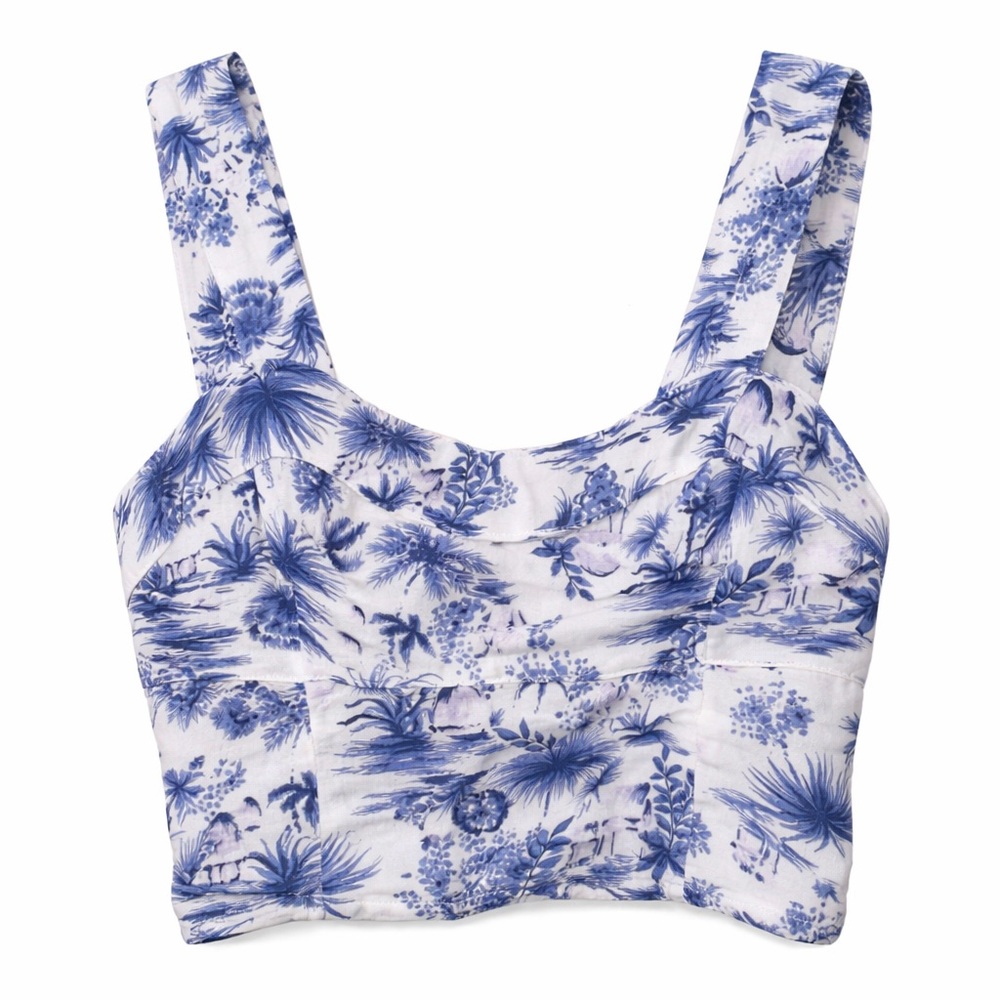 Abercrombie Corset Style Crop‎ Top Blue Toile Coastal Cowgirl Summer-Small